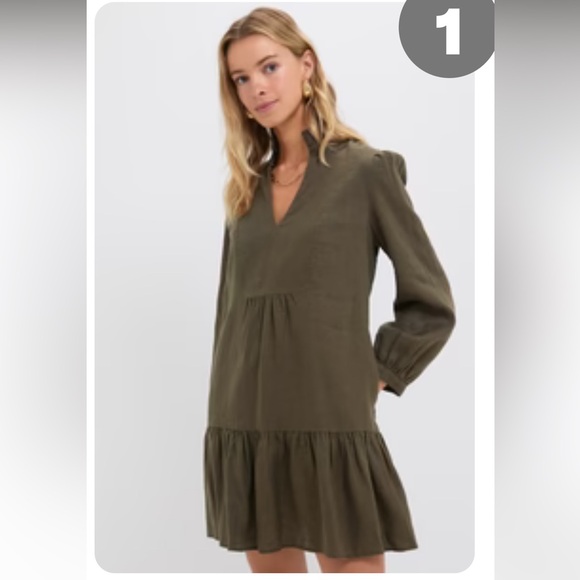 Tuckernuck Olive Green Linen Palmerston Dress Olive Green / L